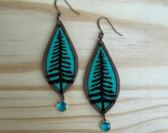 Evergreen tree earrings - hand painted Pacific Northwest earring set