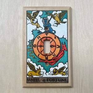 Couvercle d'interrupteur de carte de tarot peint à la main - Plaque de recouvrement d'interrupteur de la Roue de la Fortune (X)