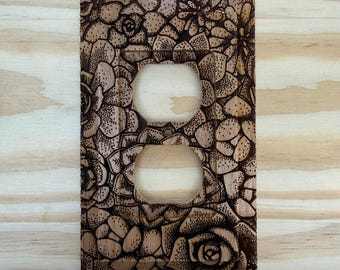 succulent outlet cover - wooden botanical out let swotch cover plate