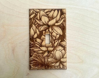 Lotus flower wooden single light switch cover- single toggle cover plate - Nelumbo nucifera switch plate