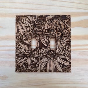 Double flower wood light switch cover - floral and bumble bee lightswitch cover plate 2 toggle