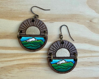 Mountain earrings - hand painted Pacific Northwest Mt. Baker earring set