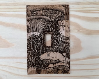 Wooden mushroom lightswitch cover - morel mushroom single light switch cover plate