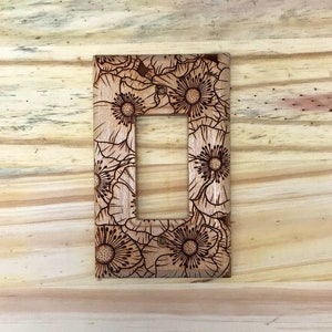 Wooden Flower single rocker lightswitch cover - GFCI outlet cover plate out let - single decora light switch cover