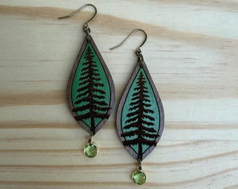 Evergreen tree earrings - hand painted Pacific Northwest earring set