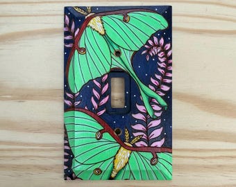 hand painted Luna moth light switch cover - wall switch plate