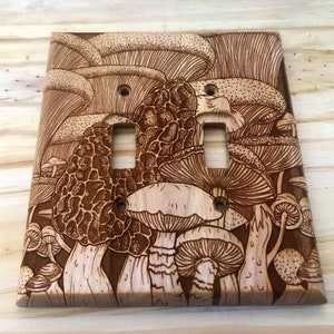 Wood mushroom double light switch wall cover plate