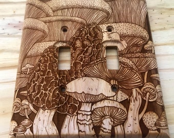 Wood mushroom double light switch wall cover plate