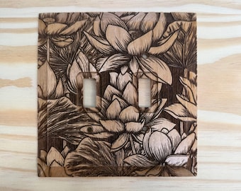 Lotus flower wooden light switch cover- double lightswitch cover - Nelumbo nucifera switch plate