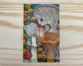 Hand painted single toggle lightswitch cover - Colorful mushroom light switch cover