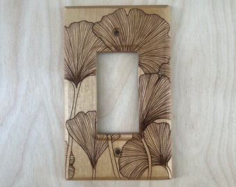 Ginkgo biloba tree leaves rocker light switch cover - 1 toggle maidenhair tree leaf lightswitch cover plate - engraved wood
