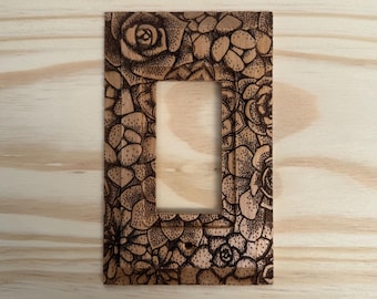 succulent rocker light switch cover - wooden botanical single rocker lightswitch or outlet cover plate