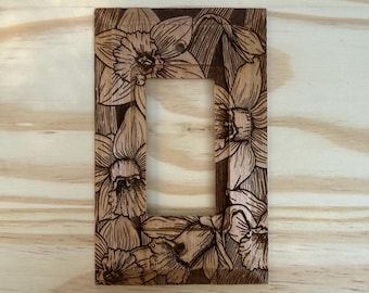 Wooden flower engraved rocker light switch cover - Daffodil wall plate