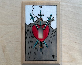 Hand painted tarot card light switch cover - Three of Swords lightswitch cover plate