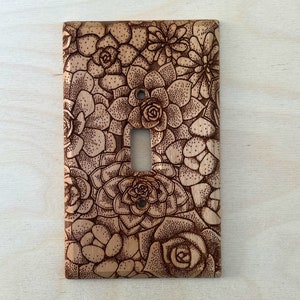 succulent light switch cover - wooden botanical lightswitch cover plate