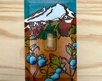Hand painted single toggle lightswitch cover - Colorful Mt. Baker light switch cover