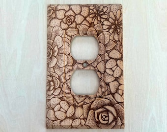 succulent outlet cover - wooden botanical out let swotch cover plate