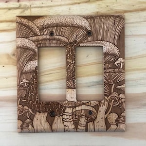 Cubierta para interruptor de luz basculante doble con forma de hongo de madera - Placa de cubierta para interruptor de luz Decora de 2 bandas