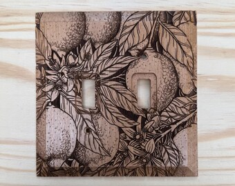 Lemon and blossoms wooden light switch cover- double lightswitch cover