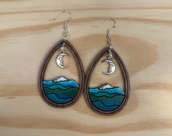 Mountain earrings - hand painted Pacific Northwest Mt. Baker earring set