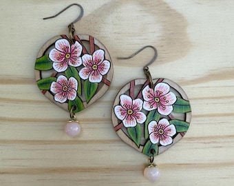 Peach blossom earrings - hand painted Pacific Northwest earring set