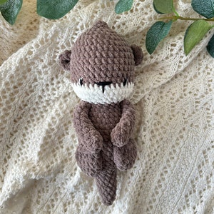 Otter soft toy made of chenille wool, amigurumi otter, plush otter, crochet otter image 1