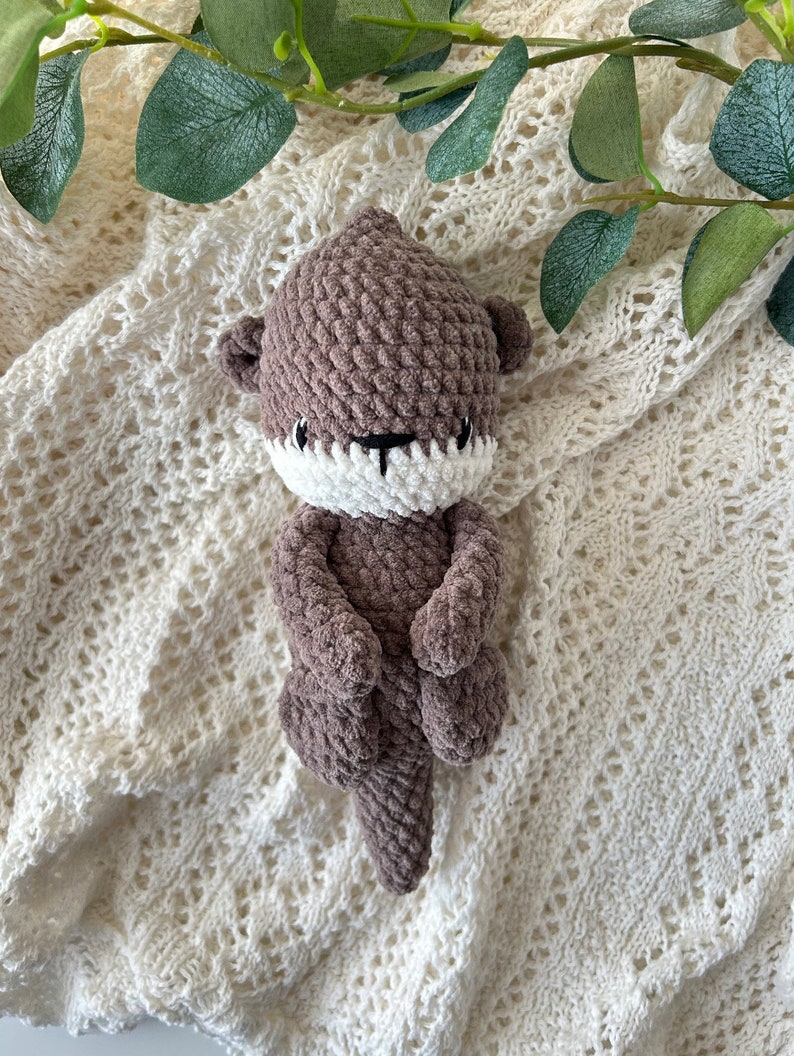 Otter soft toy made of chenille wool, amigurumi otter, plush otter, crochet otter image 1