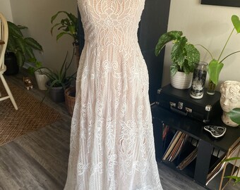 White Lace Overlay Dress | Etsy