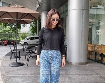 Women's High Waist  Denim Jeans/ Straight Leg Vintage 3D textured jeans/ boho women vintage jean/vintage  trousers Premium Quality Fabric