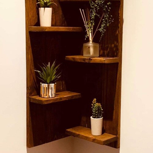 Rustic Wooden Corner Shelf Etsy UK