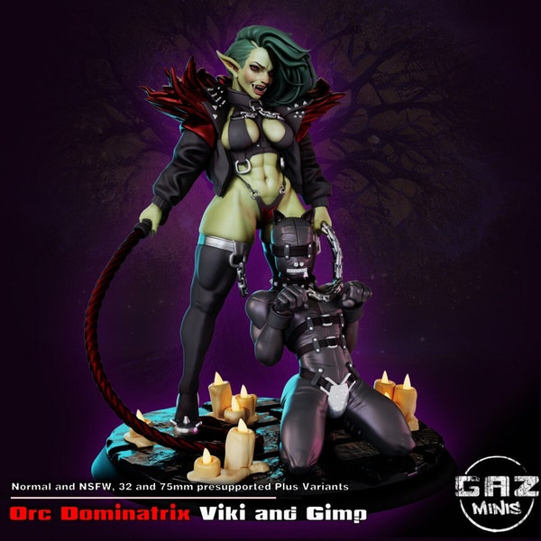Orc Dominatrix Viki and Gimp Tabletop Miniature and Variants | Deviants | Gaz Miniatures