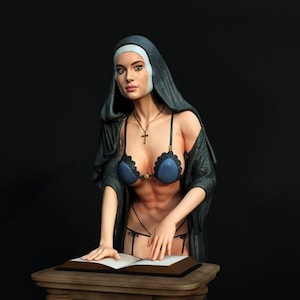 Sultry Sister Nun Pin Up Statue & Miniature | UNPAINTED | Exclusive3DPrint