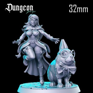 Female Summoner and Rabbit Tabletop RPG Miniature | Dungeon Pin Ups | RN Estudio
