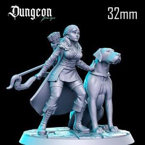 Female Explorer With Hound Tabletop RPG Miniature | Dungeon Pin Ups | RN Estudio