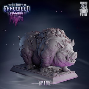 Pig with Death Cart Resin Miniature | Graywood Village Tabletop Series | Drunken Dwarf Miniatures