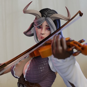 Female Bard Faun Pin Up Statue & Miniature | Faun Sisters | UNPAINTED | QB Works
