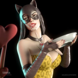 Cat Girl Miyu Pin Up Statue & Miniature UNPAINTED | Torrida Minis