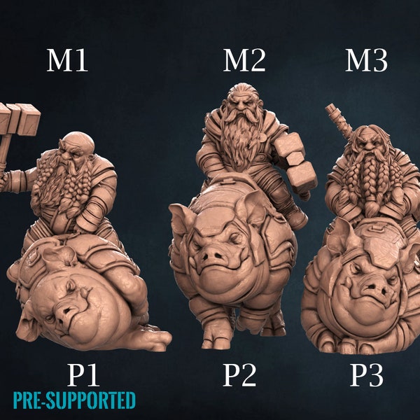 Dwarf War Pig and Ram mounts Resin Tabletop RPG Miniatures | Print My Minis | Dwarfs