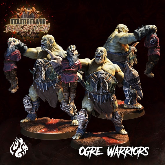 Ogre Warriors Tabletop RPG Miniature Set Mountain War: Bone and