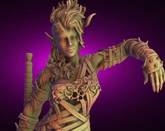 Tiefling Warrior Pin Up Statue & Miniature | UNPAINTED | Torrida Minis