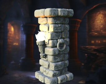 Columna de mazmorra con antorcha LED, miniatura de resina para terreno / Colección Fantasy LED Vol 1 / Moonshine Miniatures