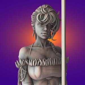 Eva Fantasy Swordwoman Pin Up Statue & Miniature | UNPAINTED | Kuton Figurines