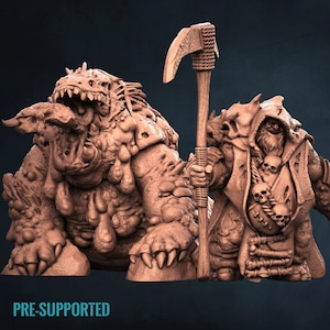 Plague Ogre Shaman and Decay Beast RPG Tabletop Miniature | Print My Minis | Plague Set