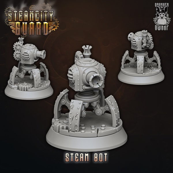 Steampunk Steam Bot Resin Miniature Set | Steam City Guard Tabletop Series | Drunken Dwarf Miniatures