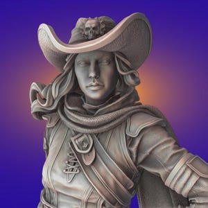 Crankshot SciFi Cowgirl Gunfighter Pin Up Statue & Miniature | UNPAINTED | Kuton Figurines