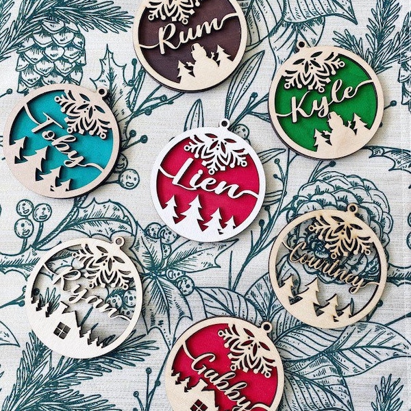 Personalized name Christmas Ornaments, Wooden Ornaments, laser cut, Personalized name