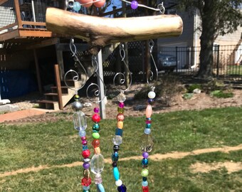 HANDMADE WIND CHIMES. Wind chimes/ handmade/ beaded wind chime/ wooden wind chime/ wood work/ spring decor/ garden decor/ gentle wind chime