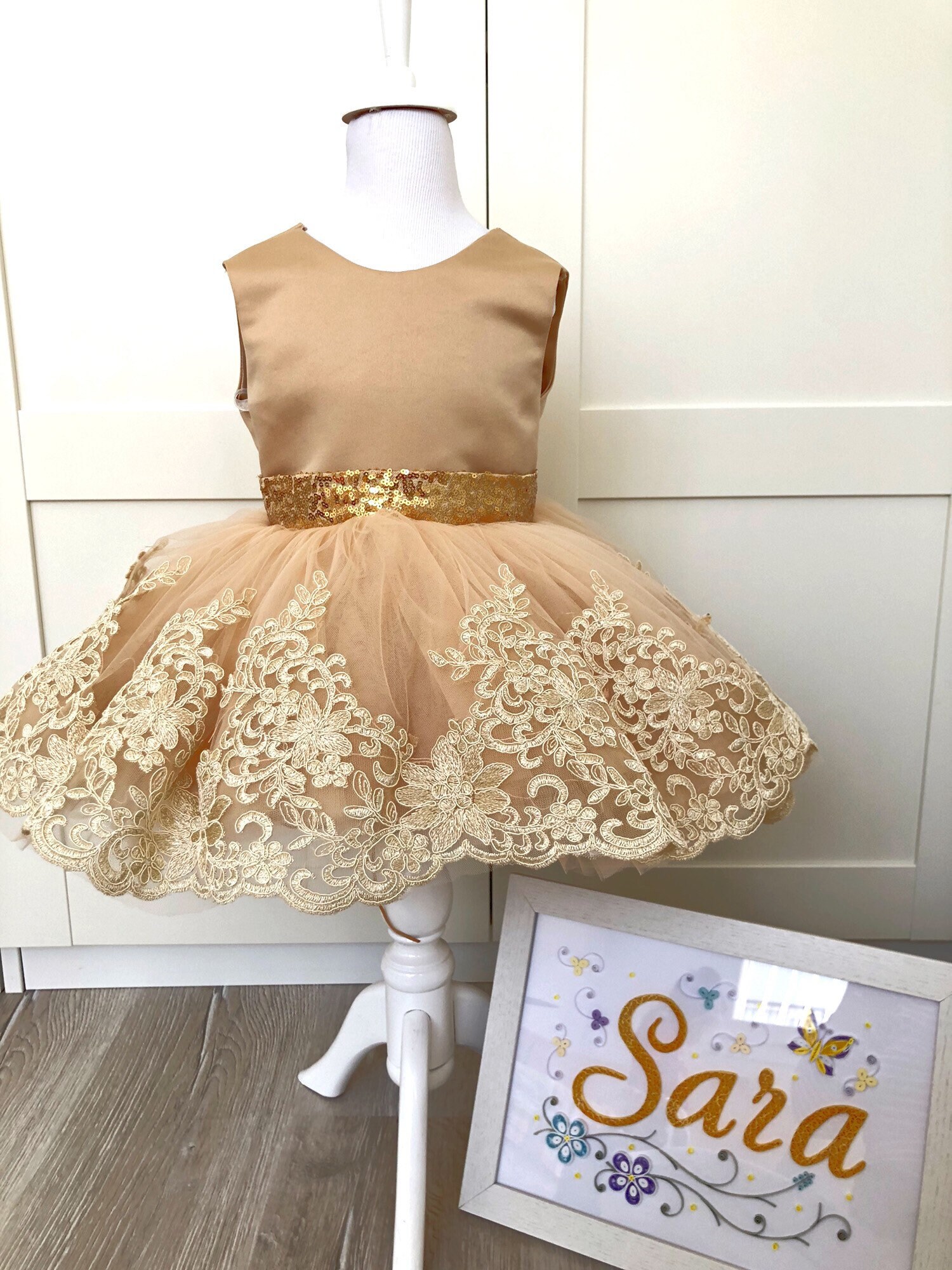 Golden Dress Baby Birthday Dress Toddler Gold Sequin Girls Etsy UK