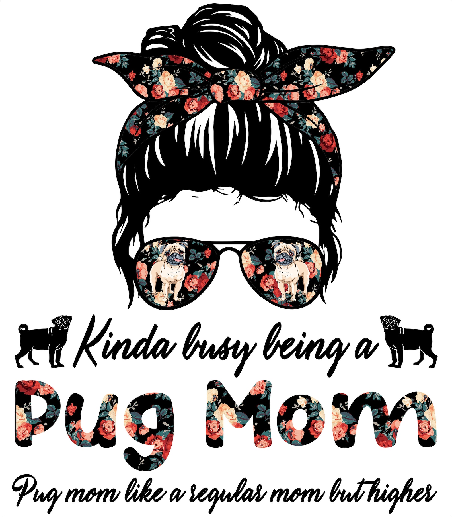 Pug Messy bun svg Messy bun with glasses svg Dog mom svg | Etsy