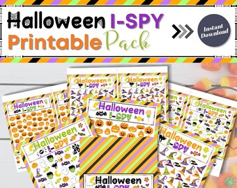 Halloween I Spy Printable Pack, Printable I-Spy Halloween Game, Halloween Games for Kids, Halloween Pumpkin, Witch's Hats, Spooky Characters